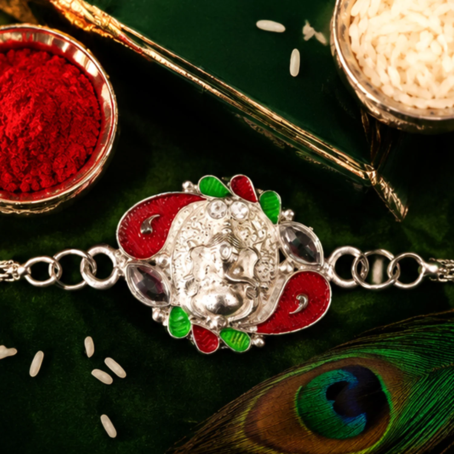 Ganesha Rakhi Elegant Silver Finish for Brothers on Raksha Bandhan - Image 4