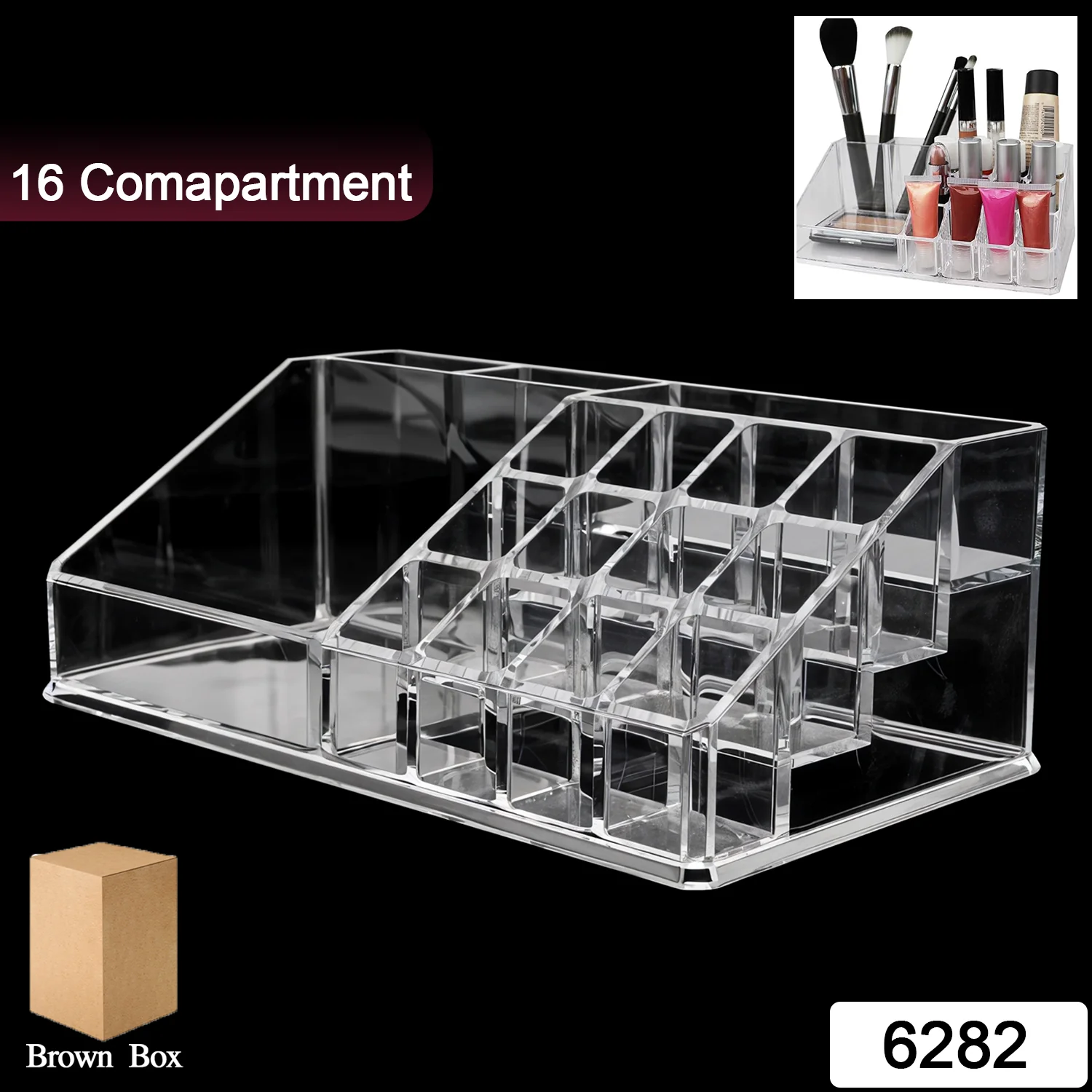 Acrylic Makeup Organizer – 16 Clear Compartments for Cosmetics - Image 2