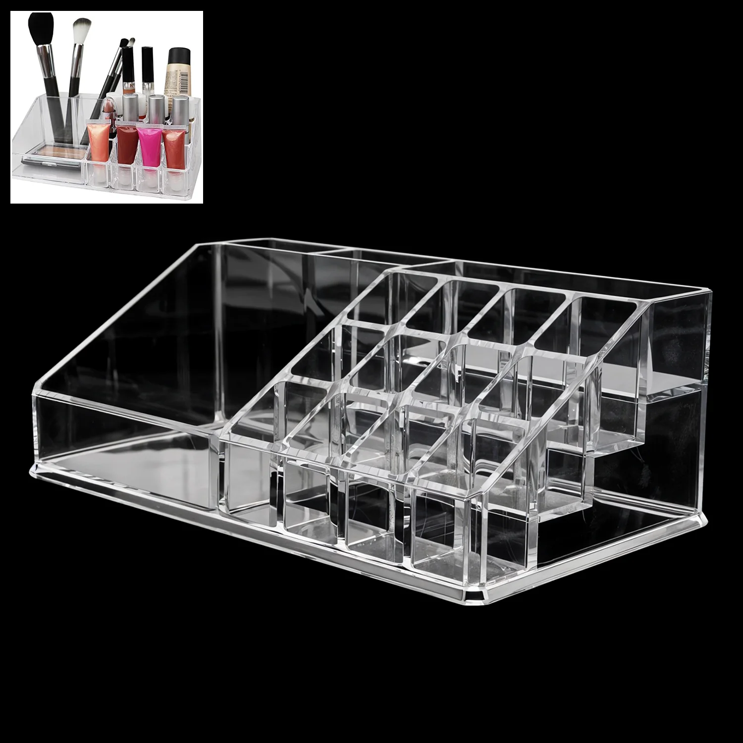 Acrylic Makeup Organizer – 16 Clear Compartments for Cosmetics - Image 3