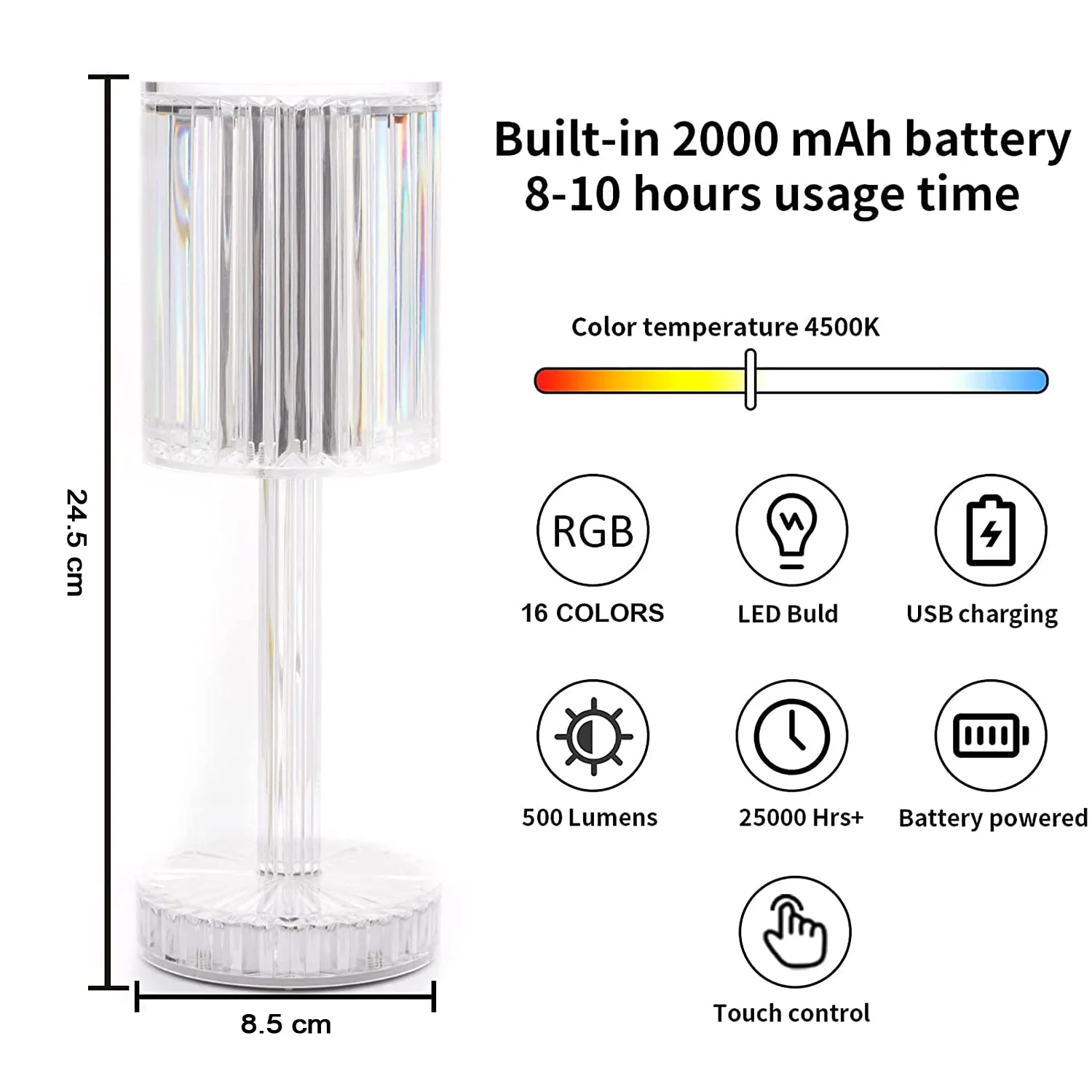 Crystal Table Lamp – Touch Control, USB Charging | Tidy Table - Image 6