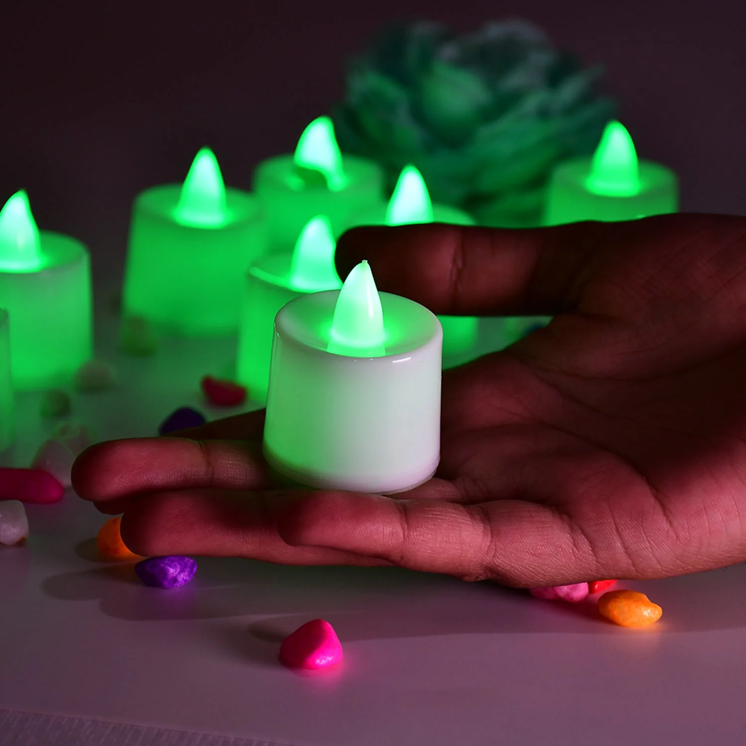 Green Flameless LED Tealights – Smokeless, Decorative | Styleva (Pack of 24) - Image 3