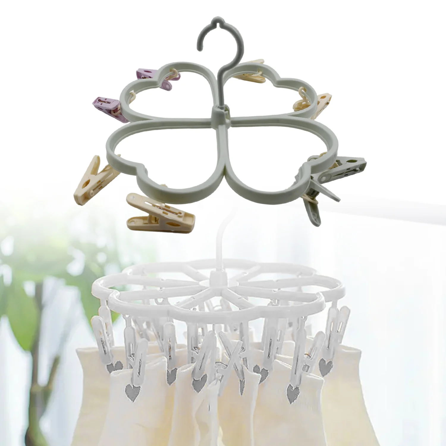 Cloth Drying Rack – Heart Shape with 8 Clips | Mini Bubbles - Image 3