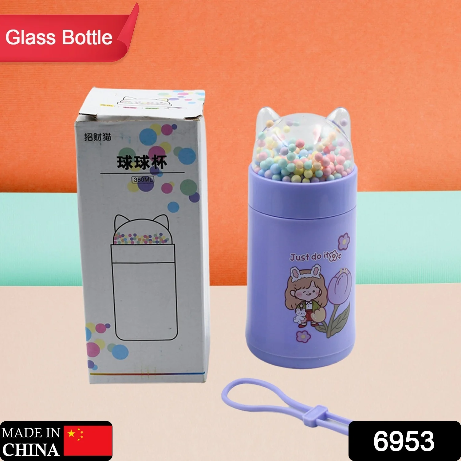 Girl's Glass Water Bottle – Cat Lid & Sparkle Strap | Own Hydrate - Image 3