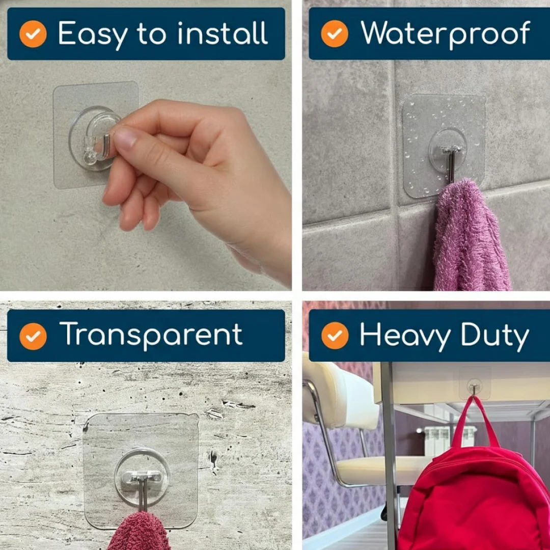 Transparent Suction Hooks – Strong Hold, Drill-Free Storage | GlimmerHome - Image 9