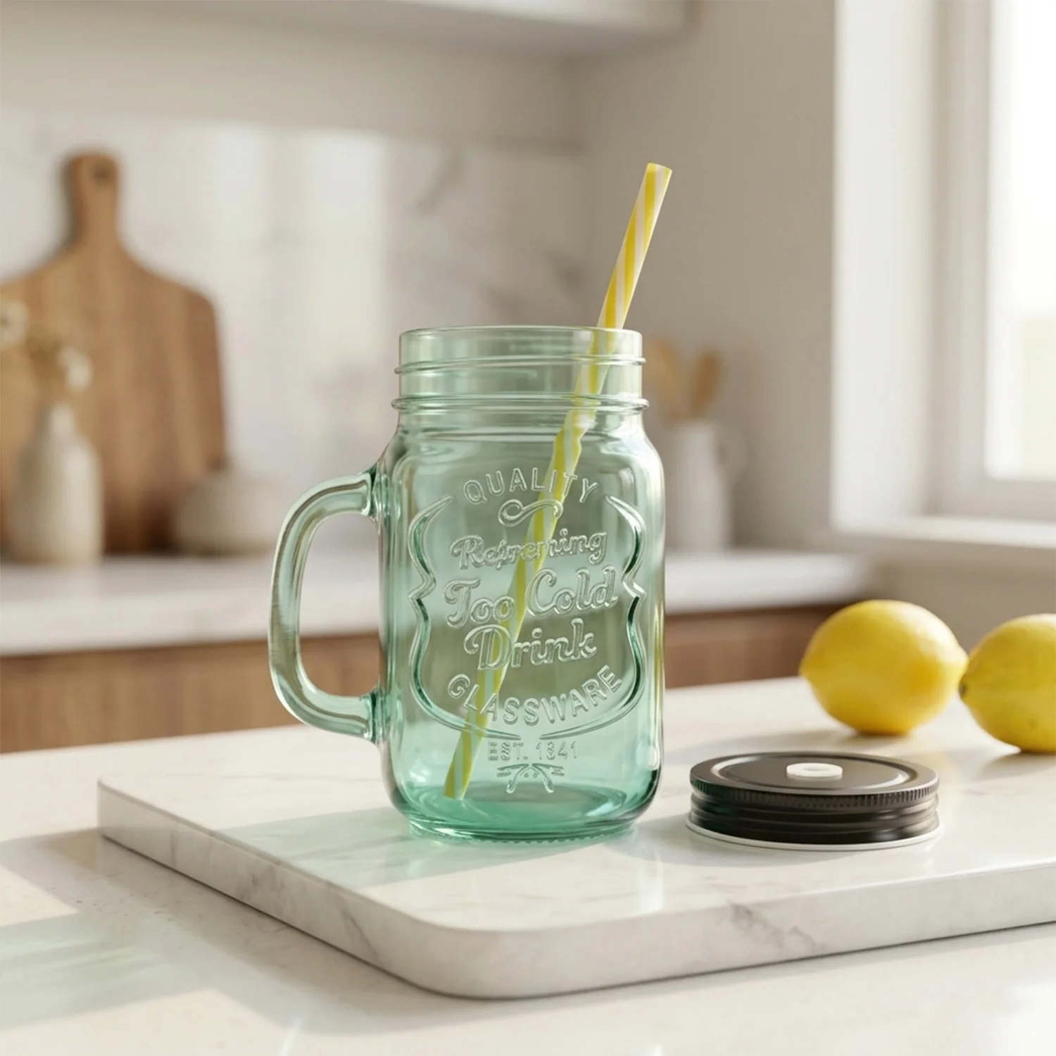 Mason Jar with Handle – Glass Drinking Cup & BPA-Free Straw | Indo Glow - Image 8