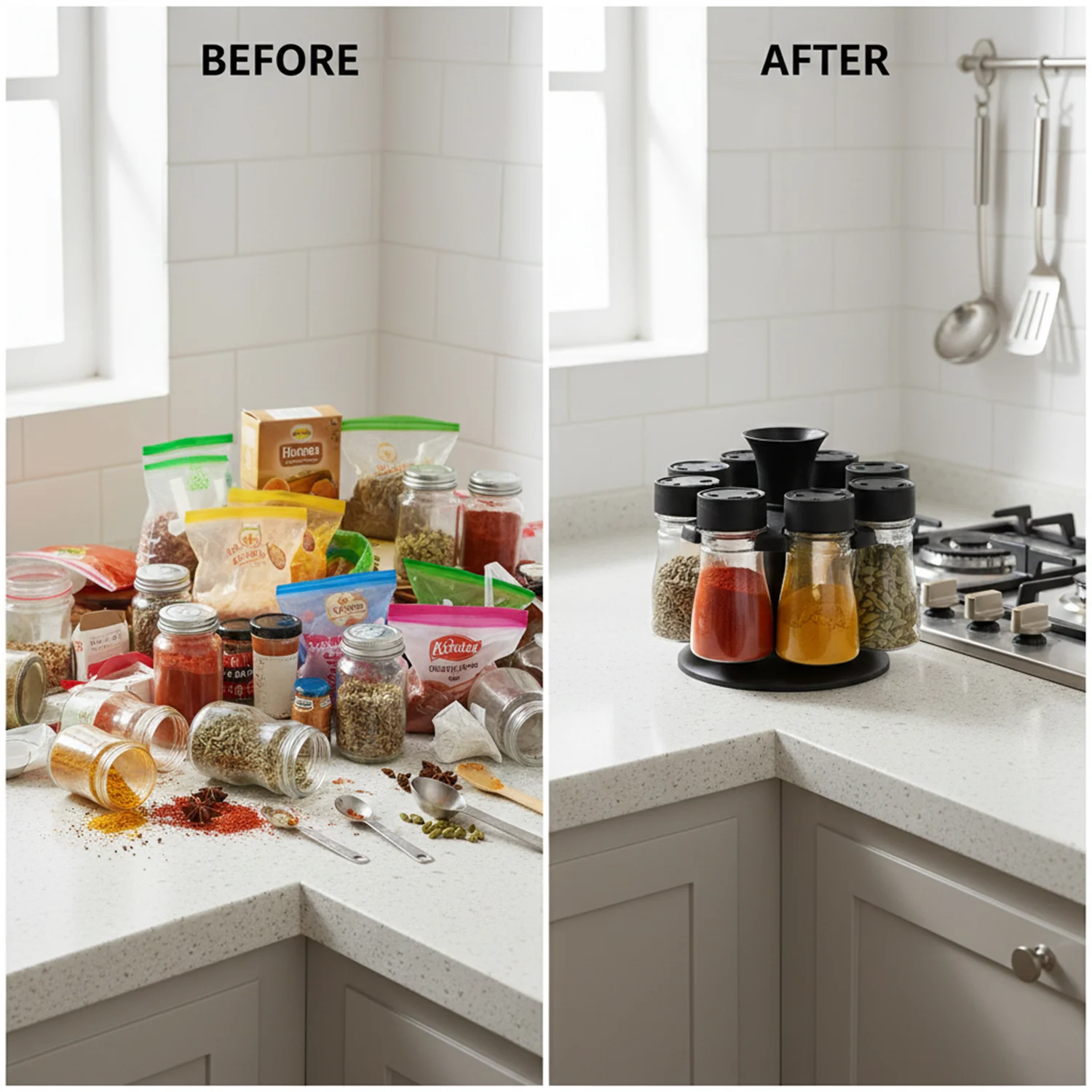 Revolving Plastic Spice Rack – 8 Jars with Rotating Stand - Image 8
