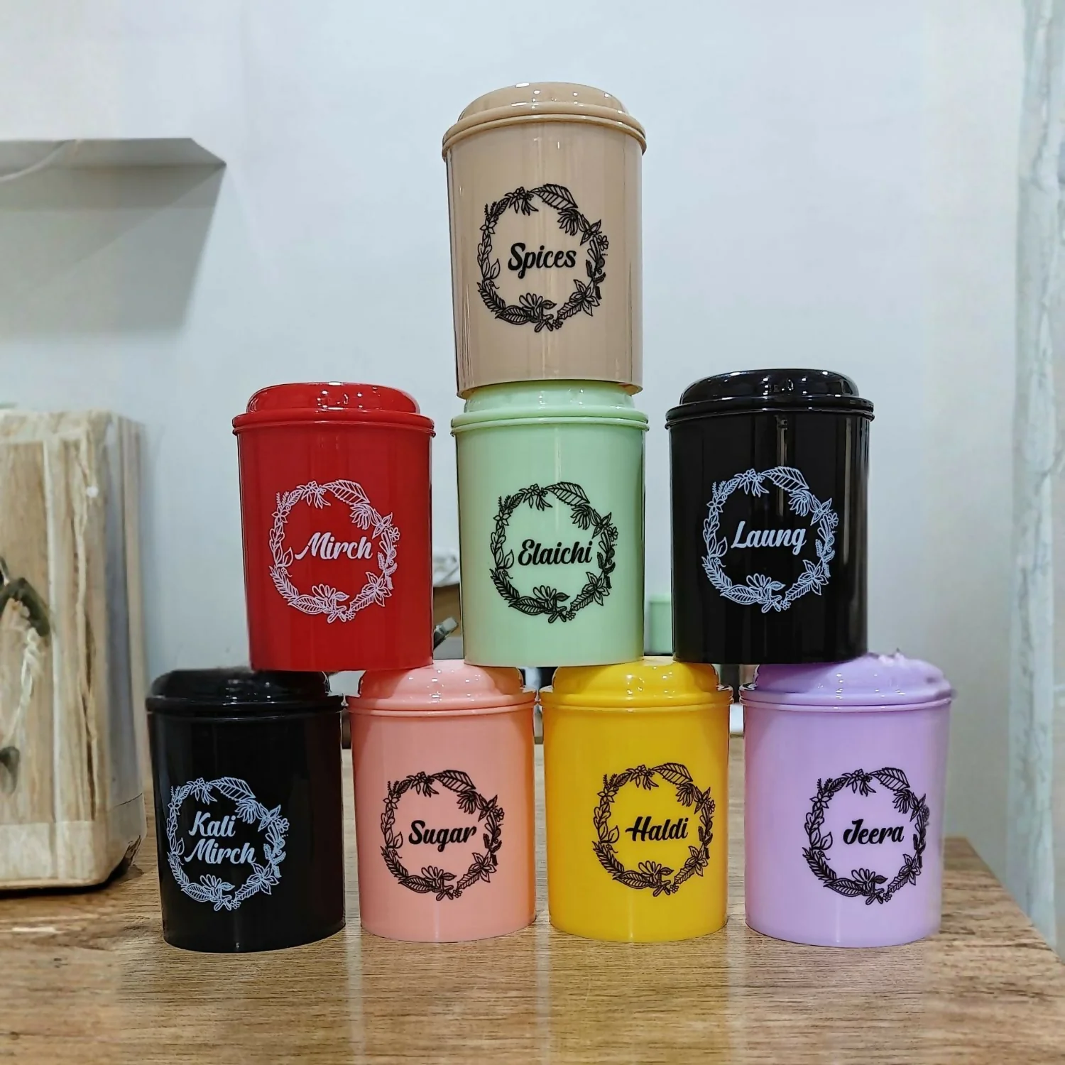 Multi-Color Spice Jars Set – Airtight Plastic Masala Storage - Image 3