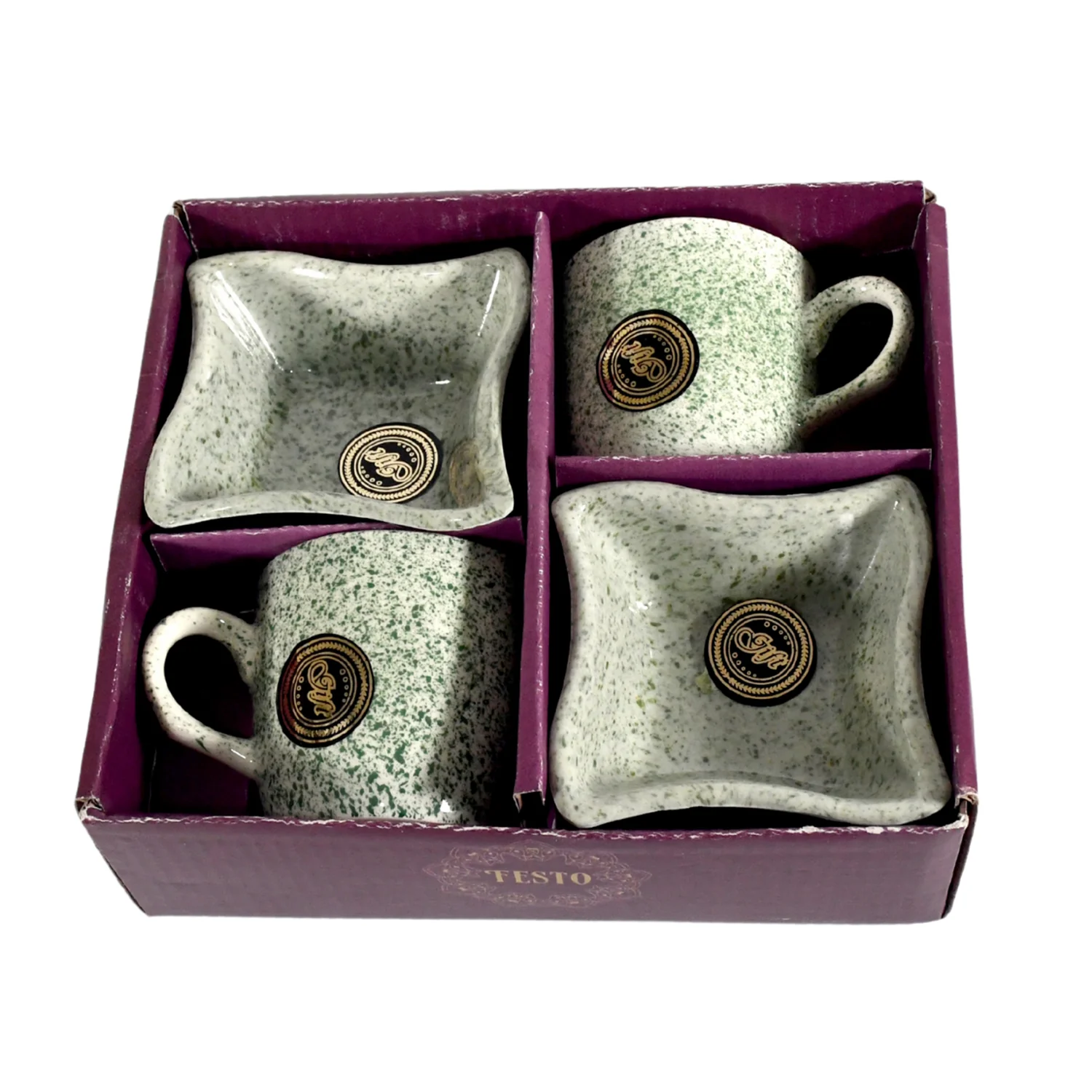 Ceramic Tea Cup Set – 4 Pcs with Snack Bowls | NG - Image 5