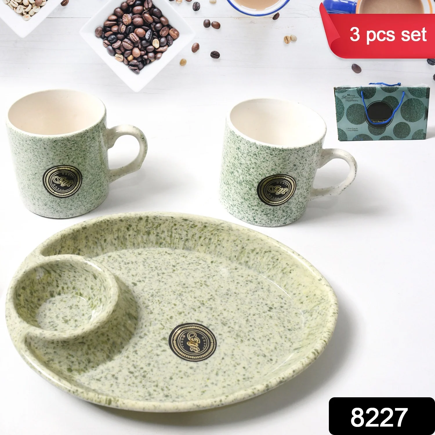 Ceramic Tea/Coffee Cup Set – 3-Piece with Platter | TableNest - Image 2