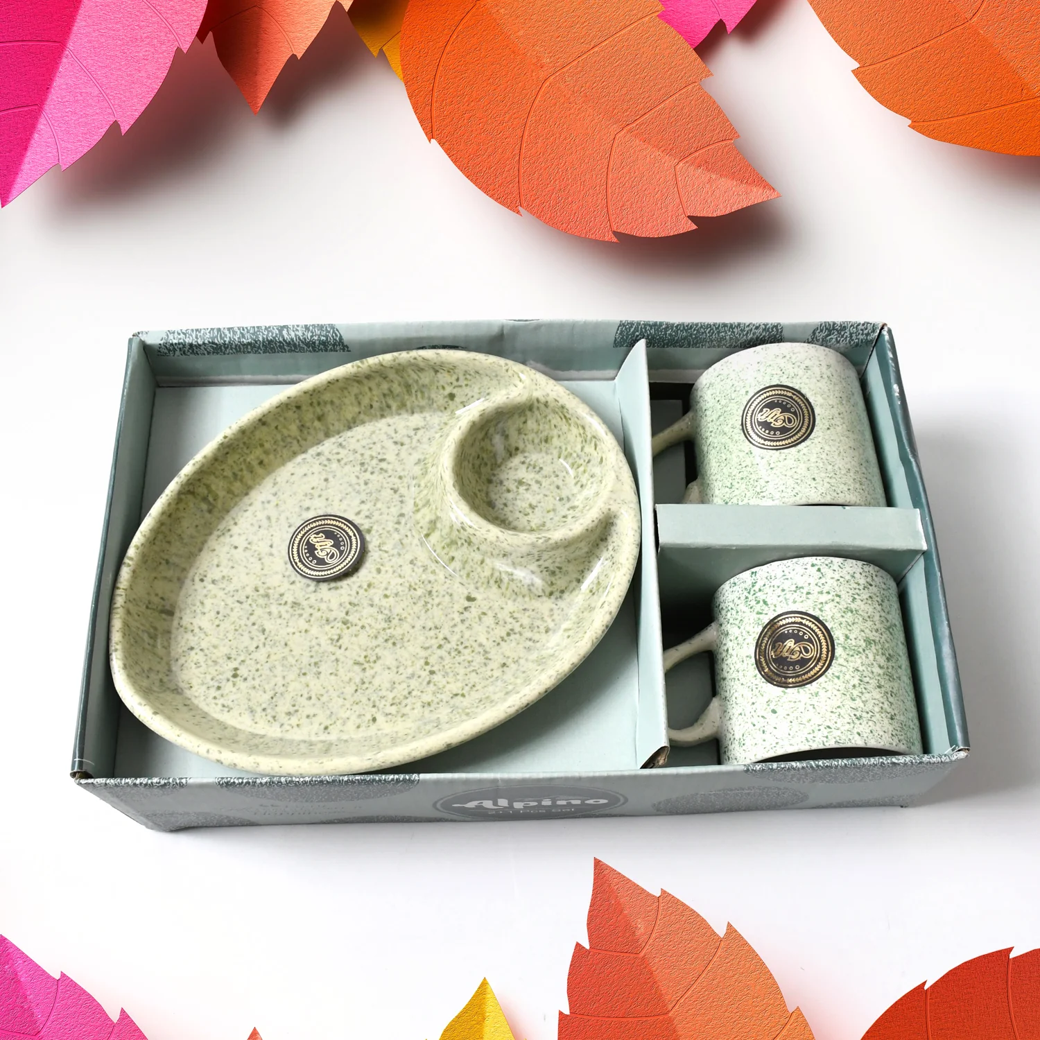 Ceramic Tea/Coffee Cup Set – 3-Piece with Platter | TableNest - Image 3