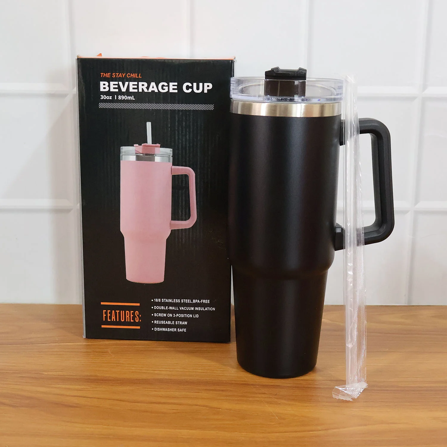 Large Capacity Travel Mug – 890 ML Insulated Black Tumbler - Image 9