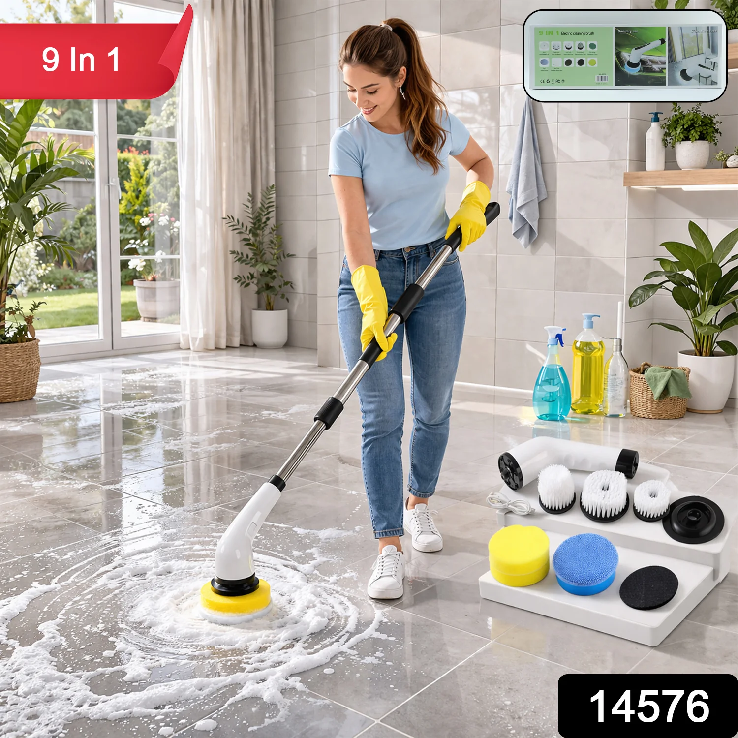 Electric Spin Scrubber – Cordless 9-in-1 Cleaner with Telescopic Handle - Image 2