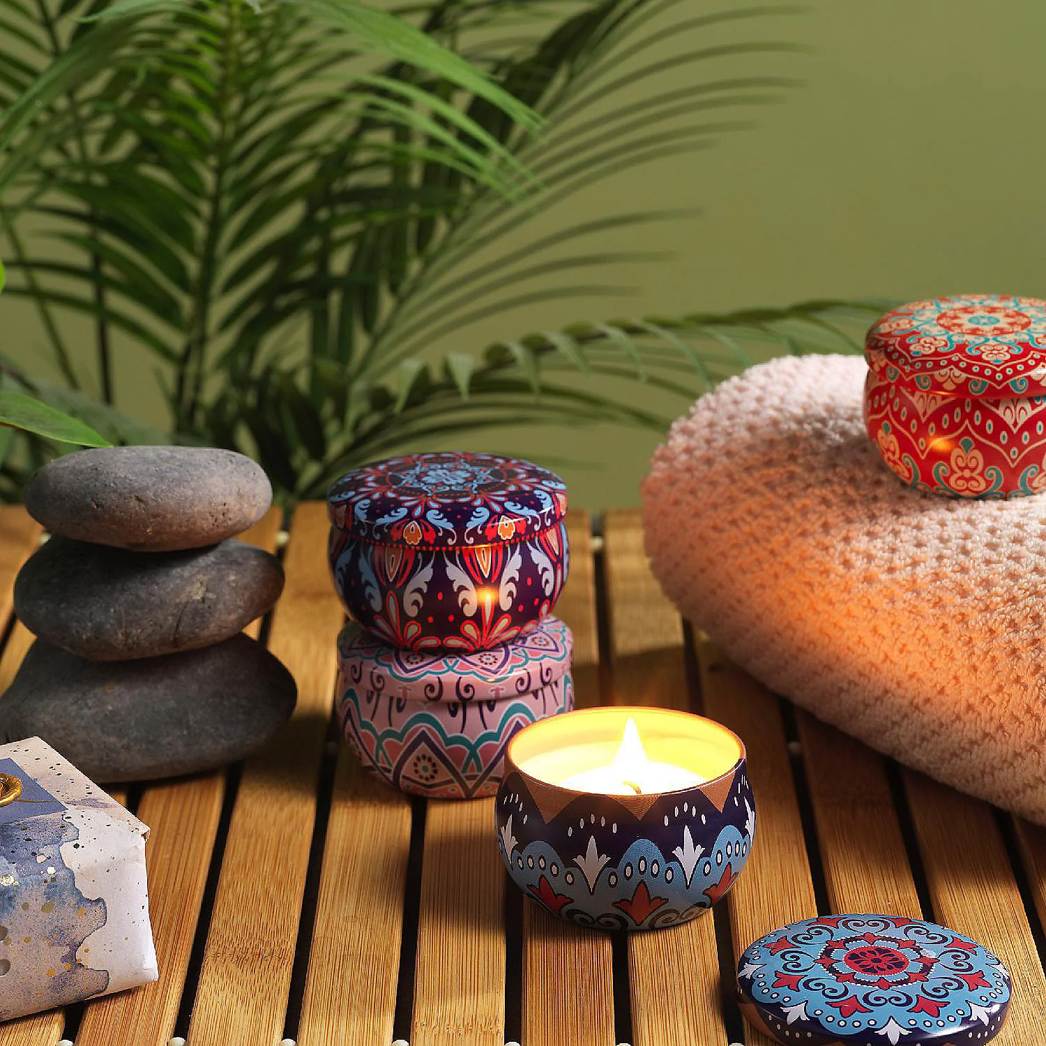 Mandala Printed Metal Candle Container – Reusable 4 Piece Set - Image 10