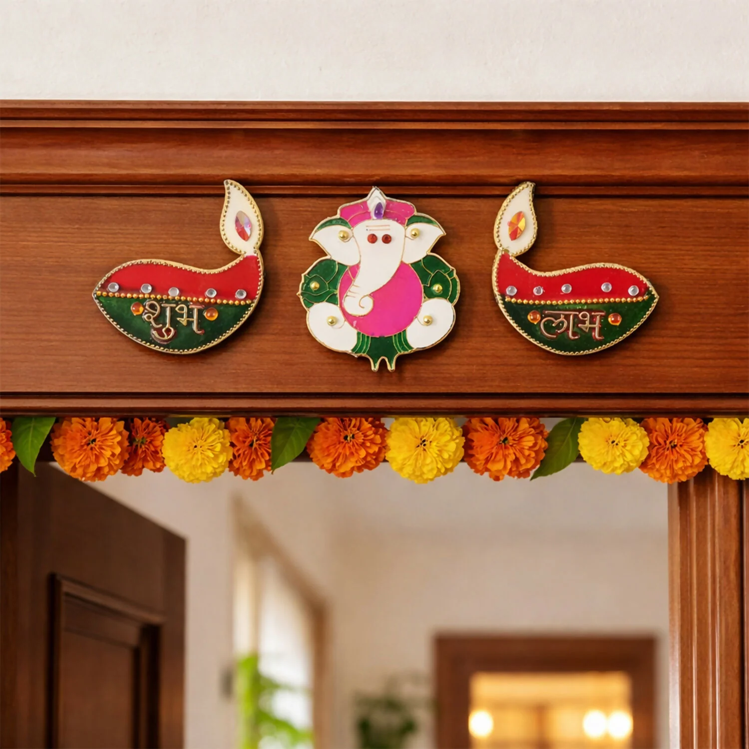 Ganesh Shubh Labh Door Hanging – Acrylic Meenakari Set of 3 - Image 4