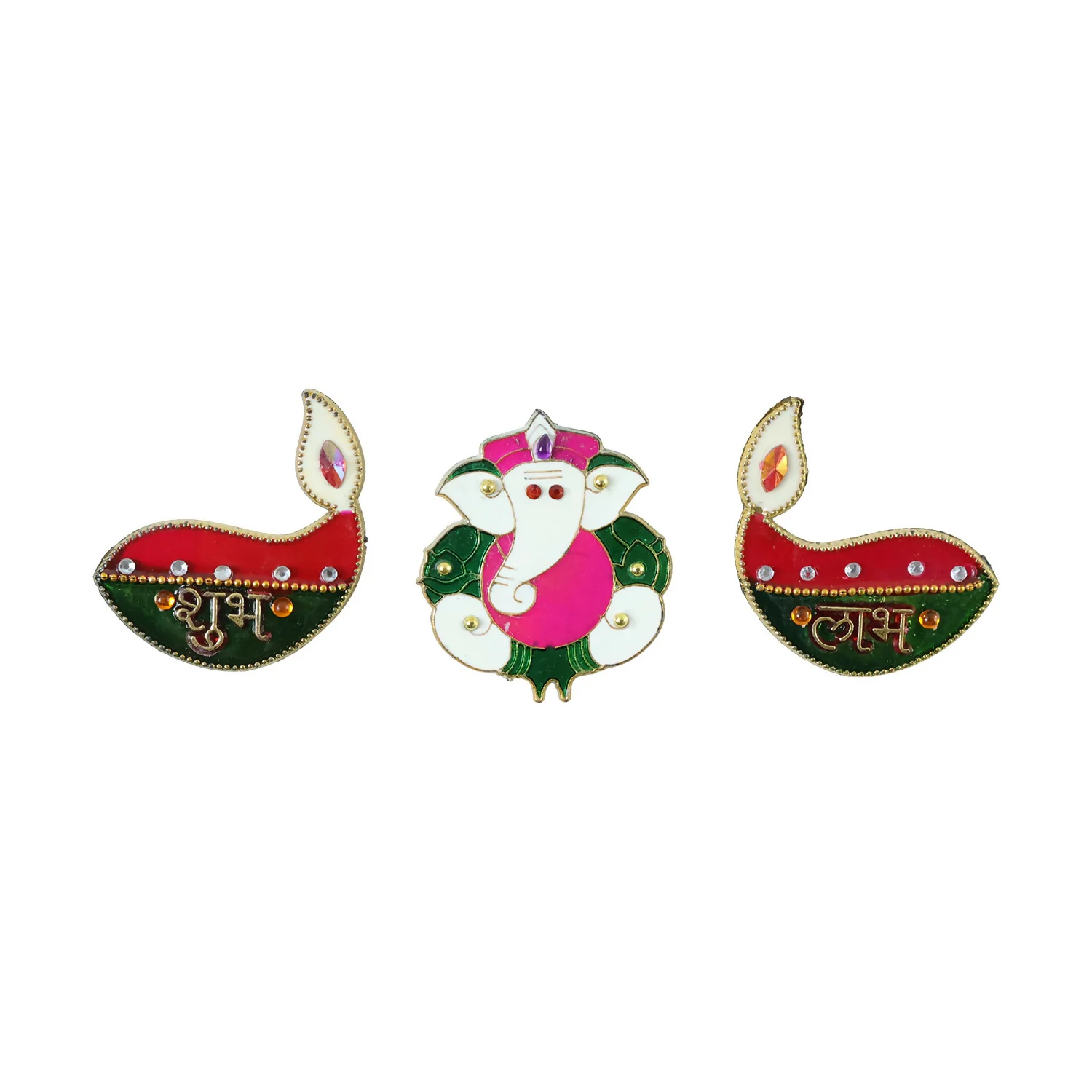 Ganesh Shubh Labh Door Hanging – Acrylic Meenakari Set of 3 - Image 5