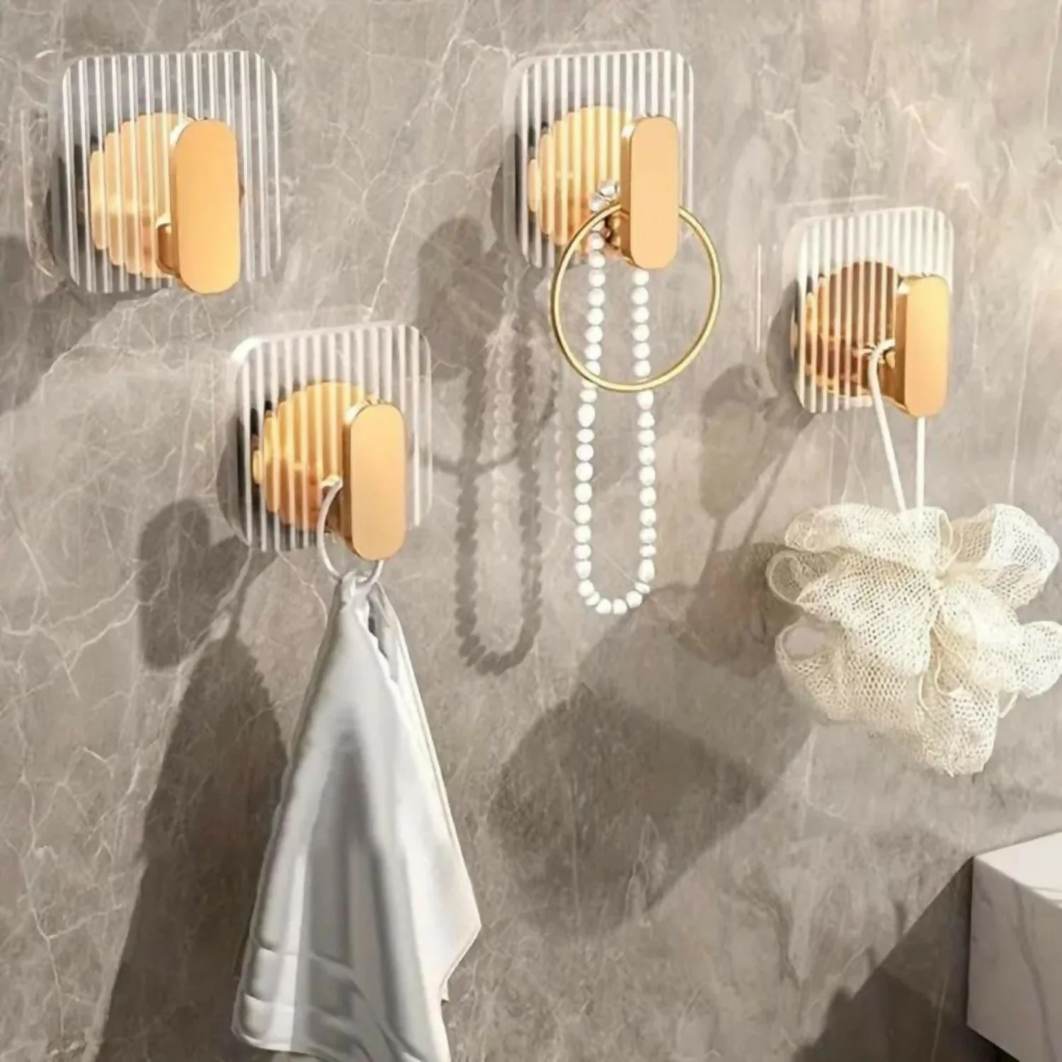 Adhesive Acrylic Towel Hooks – Gold Fluted Design Pack of 4 - Image 2