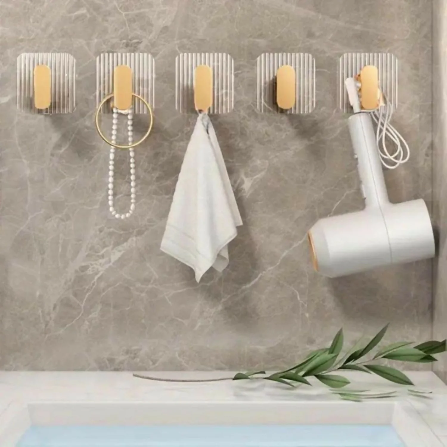Adhesive Acrylic Towel Hooks – Gold Fluted Design Pack of 4 - Image 3