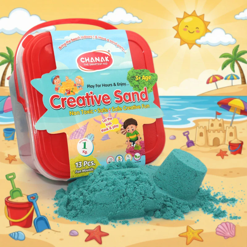 Kids Creative Sand Kit – 1kg Soft Reusable Modelling Sand & 13 Moulds