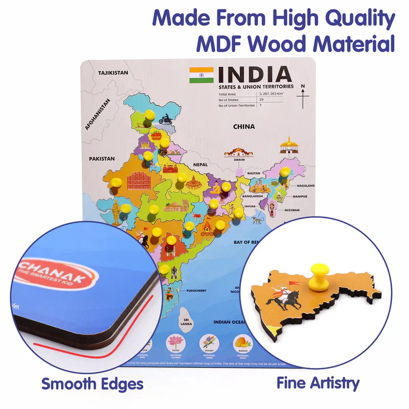 India Map Wooden Puzzle – Educational Pegged Geography Toy - Image 3
