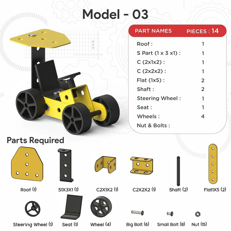 STEM Building Kit – 23 Pieces to Create 5 Mini Vehicles - Image 3
