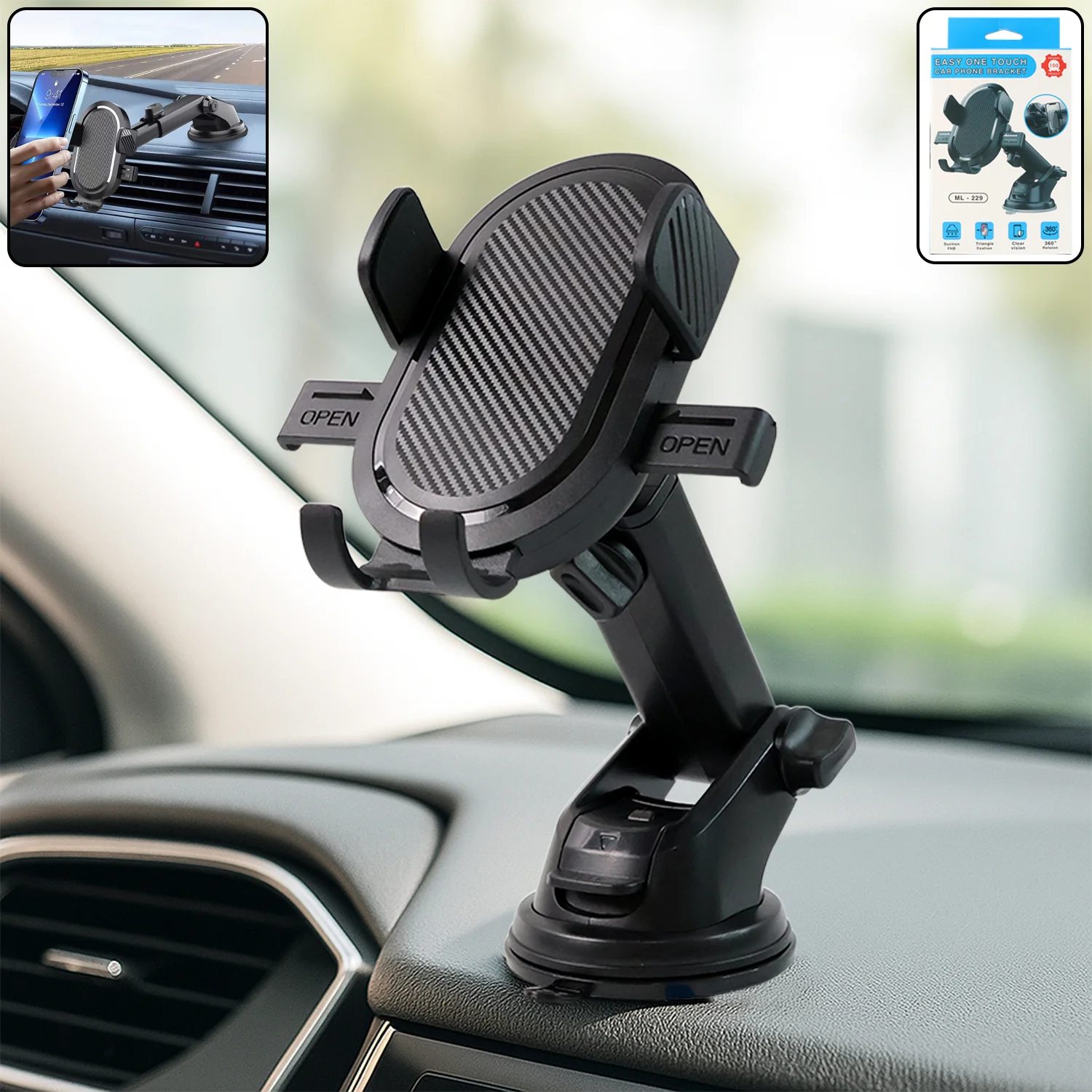 Car Mobile Holder – Adjustable 360° Suction Mount with One-Touch Lock - Image 2