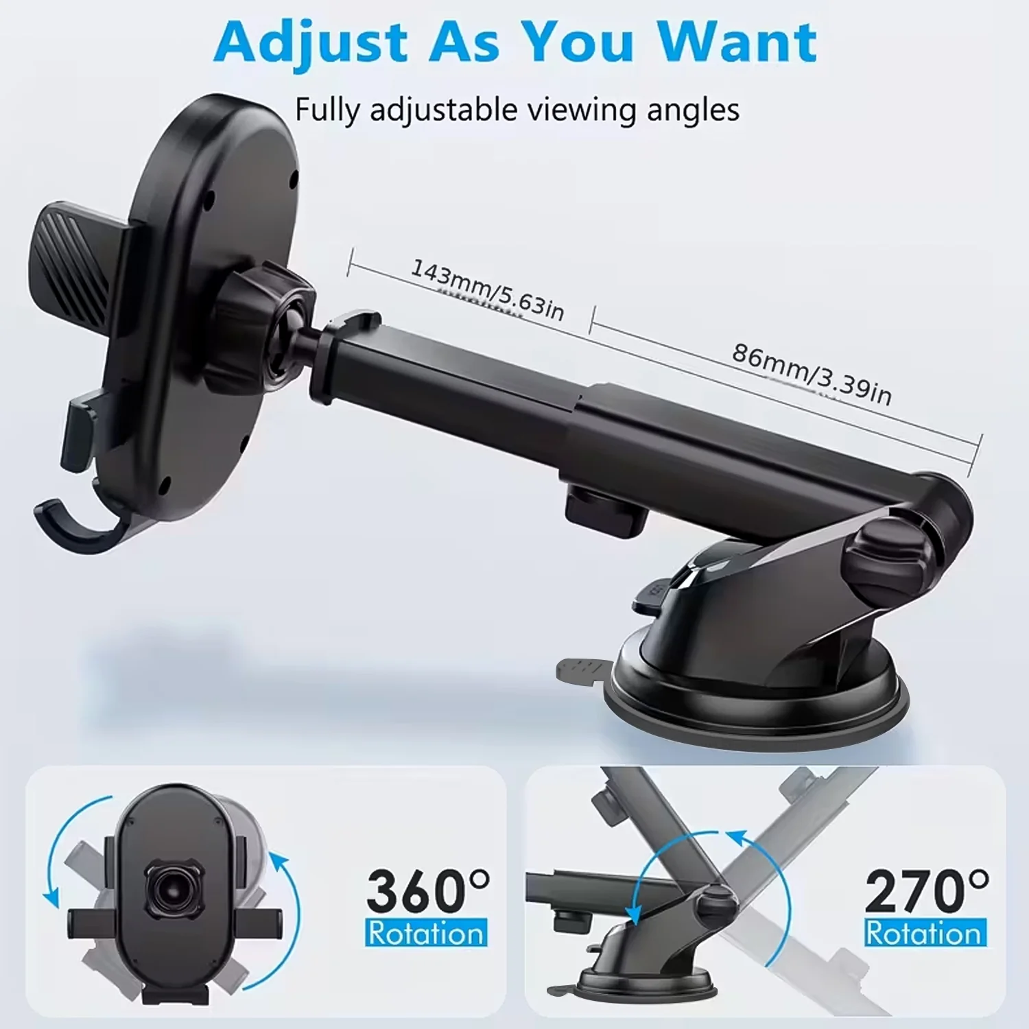 Car Mobile Holder – Adjustable 360° Suction Mount with One-Touch Lock - Image 3