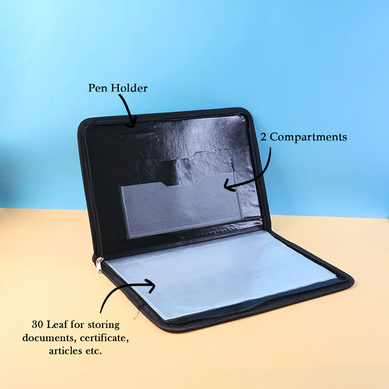 A4 Portfolio File with Zipper – 30 Leaf Document Organizer - Image 6