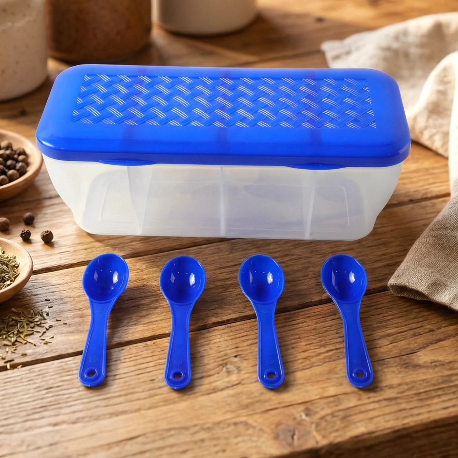 Airtight 4-Section Storage Container – Spice Jar with Spoons | Tidy Table - Image 4