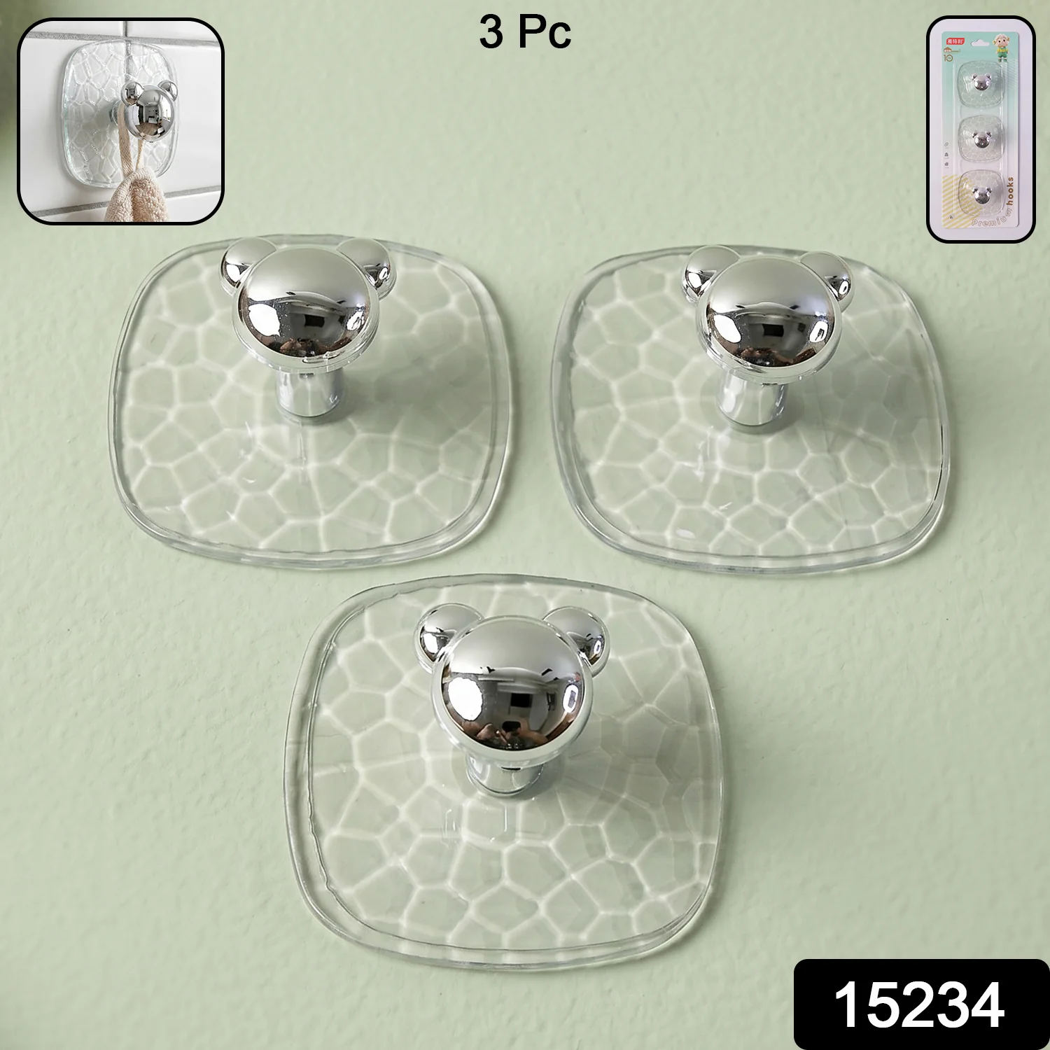 Adhesive Wall Hooks – Strong Clear Hold, No Damage 3 Pc Set - Image 2
