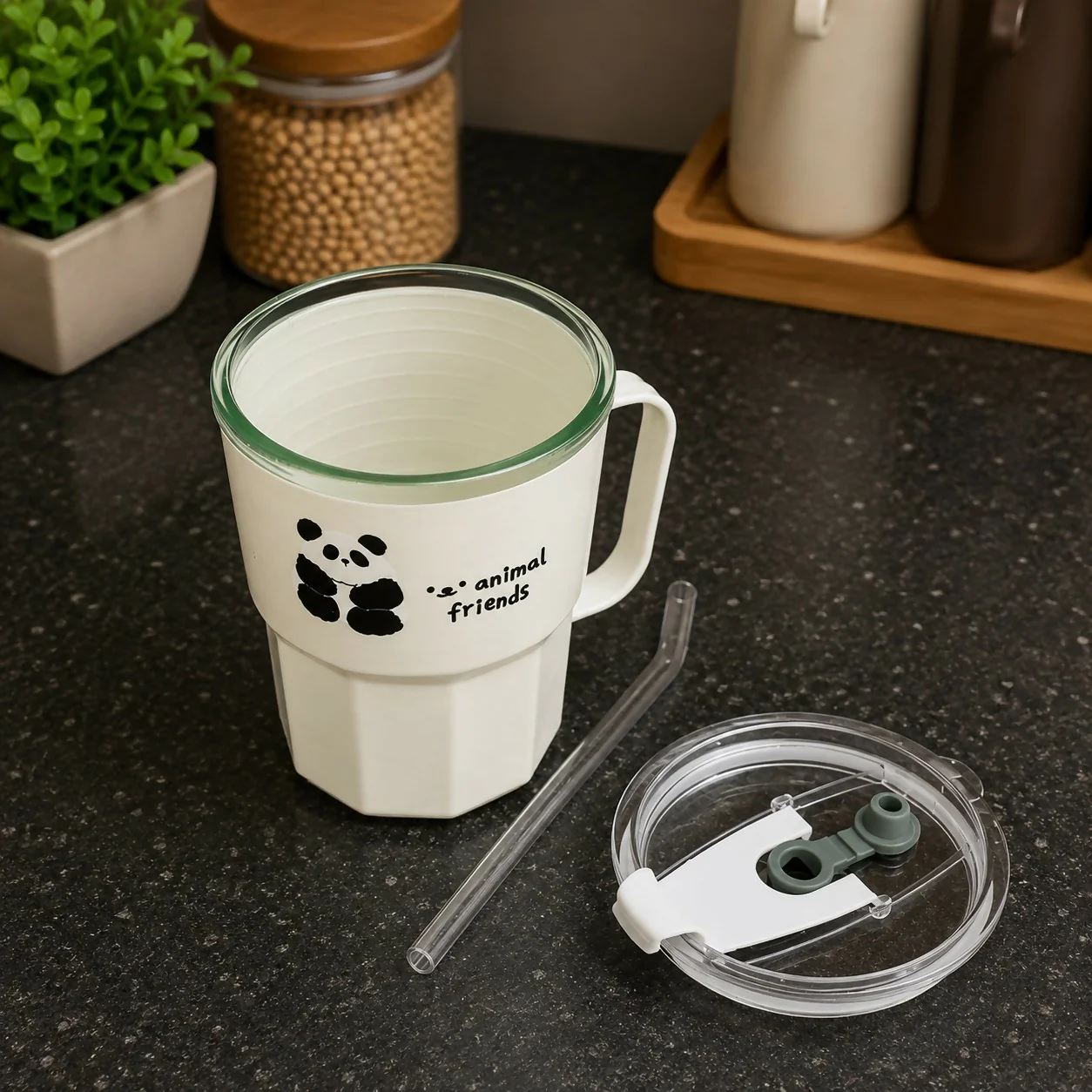 Animal Friends Glass Tumbler – Cute Animal Print with Straw - Image 3