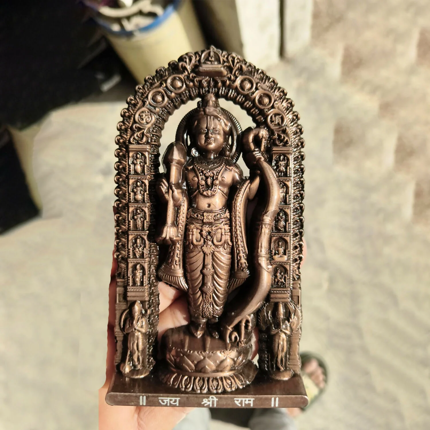 Antique Copper Finish Lord Rama Idol with Arch Frame Spiritual Home Décor Statue - Image 7