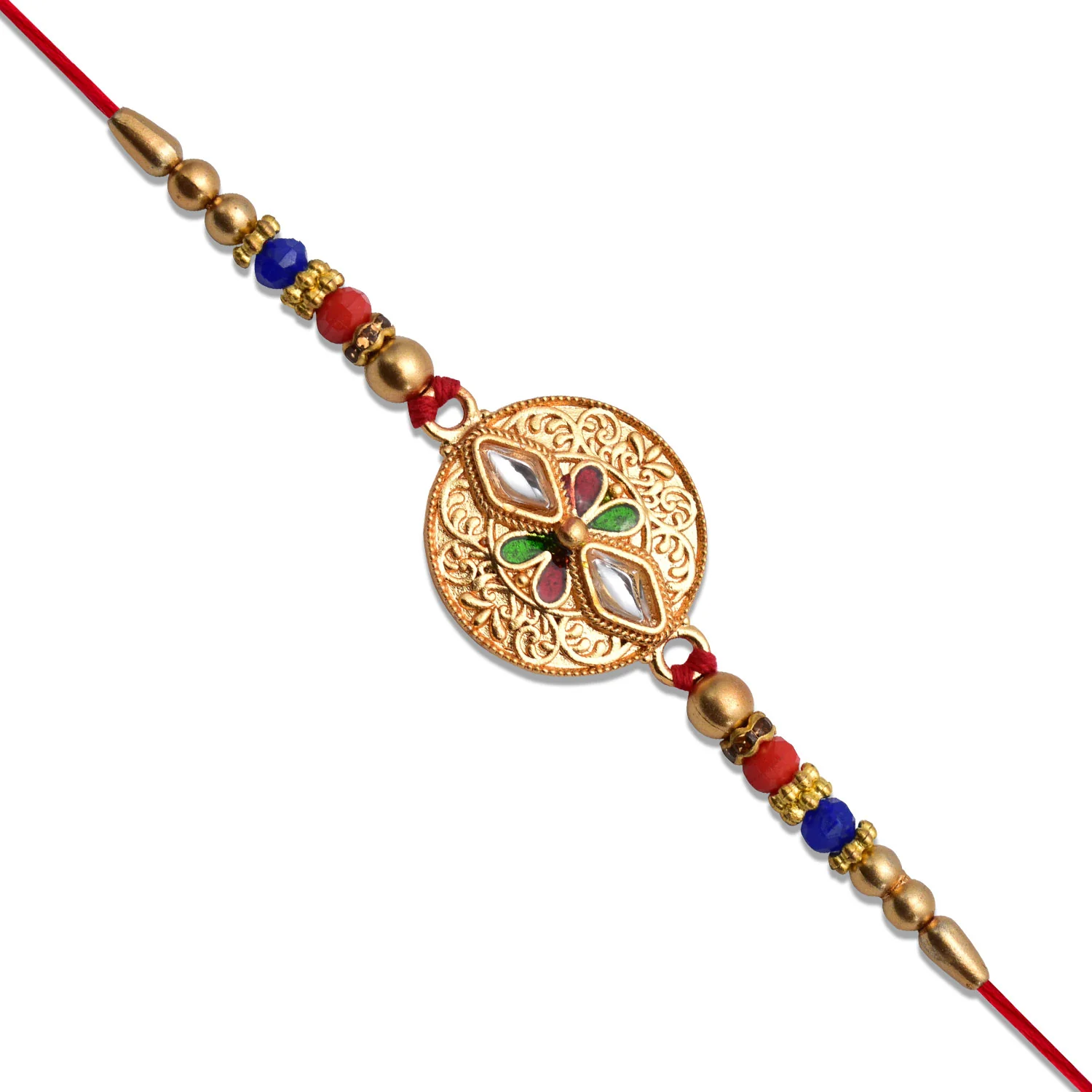 Meenakari Kundan Work Rakhi – Antique Finish Sibling Gift - Image 2