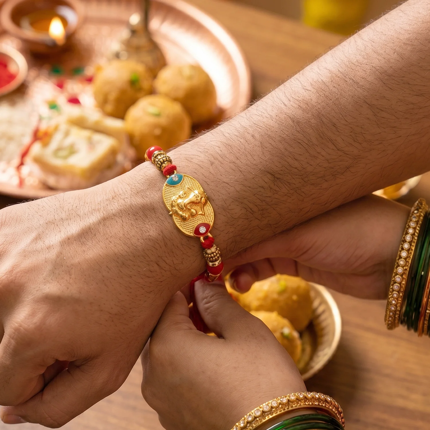 Rakhi – Traditional Thread Gift with Attractive Beads and Ganesh Centerpiece - Image 4