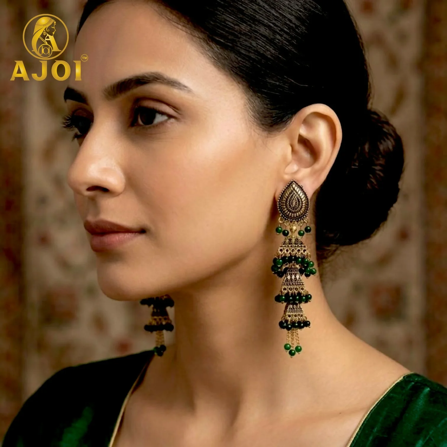 Oxidised Gold Jhumka Earrings – Elegant Traditional Jewelry - Image 2