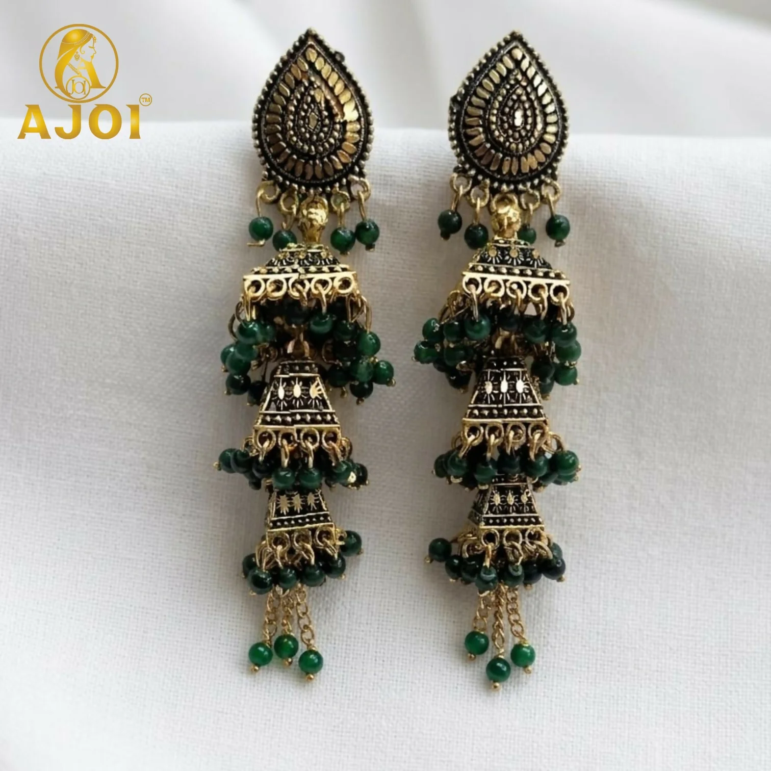 Oxidised Gold Jhumka Earrings – Elegant Traditional Jewelry - Image 3