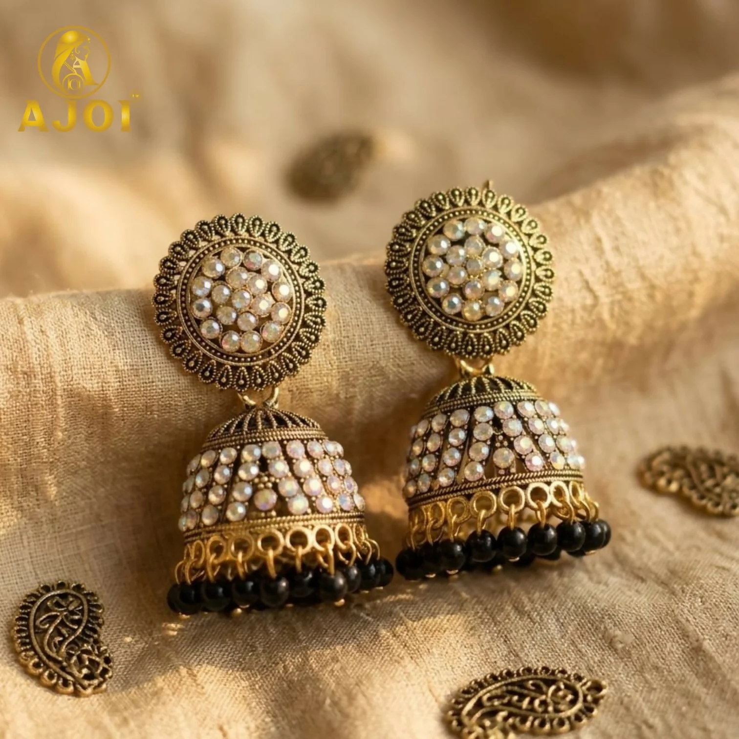 Antique Gold Pearl Jhumka Earrings – Traditional Charm & Elegant Design - Image 3