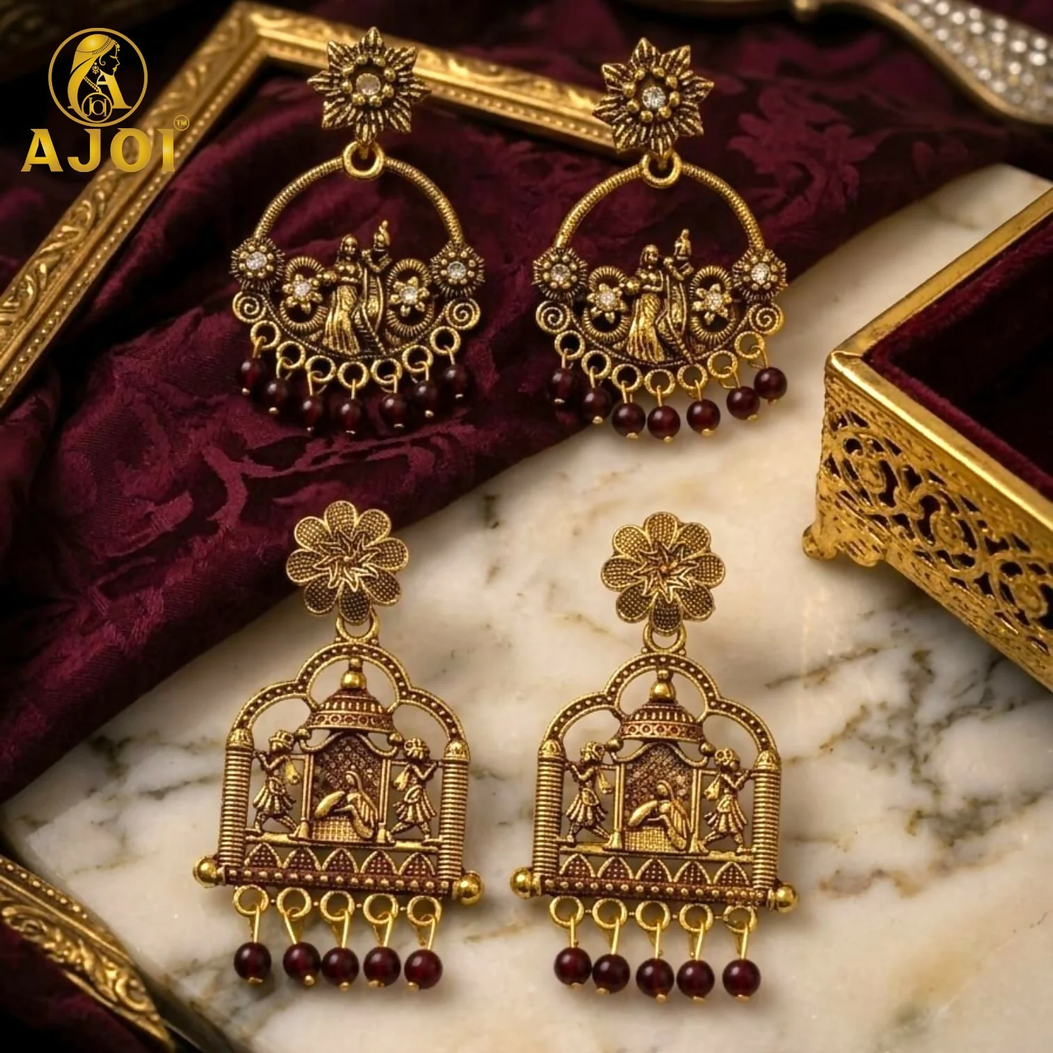 Radha Krishna Antique Gold Earrings – Traditional South Indian Design - Image 4