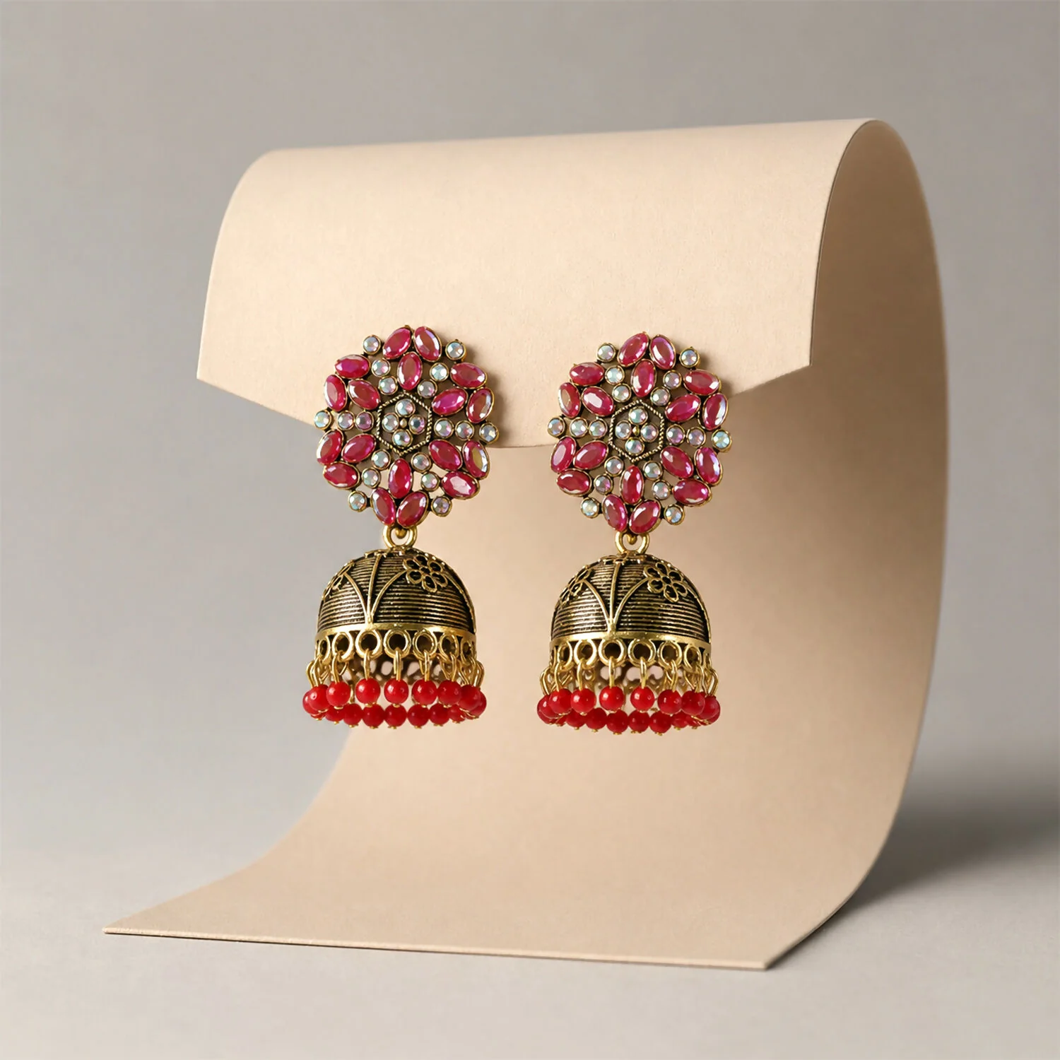 Antique Golden Jhumka Earrings – Elegant Festive Accessory - Image 2