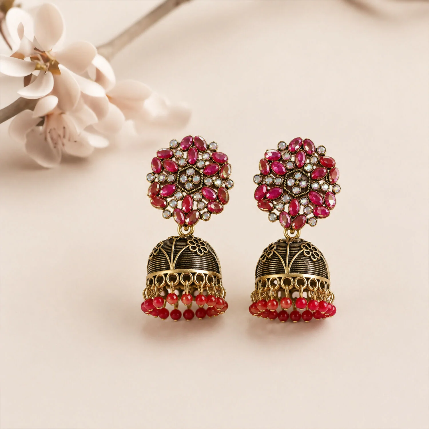 Antique Golden Jhumka Earrings – Elegant Festive Accessory - Image 3