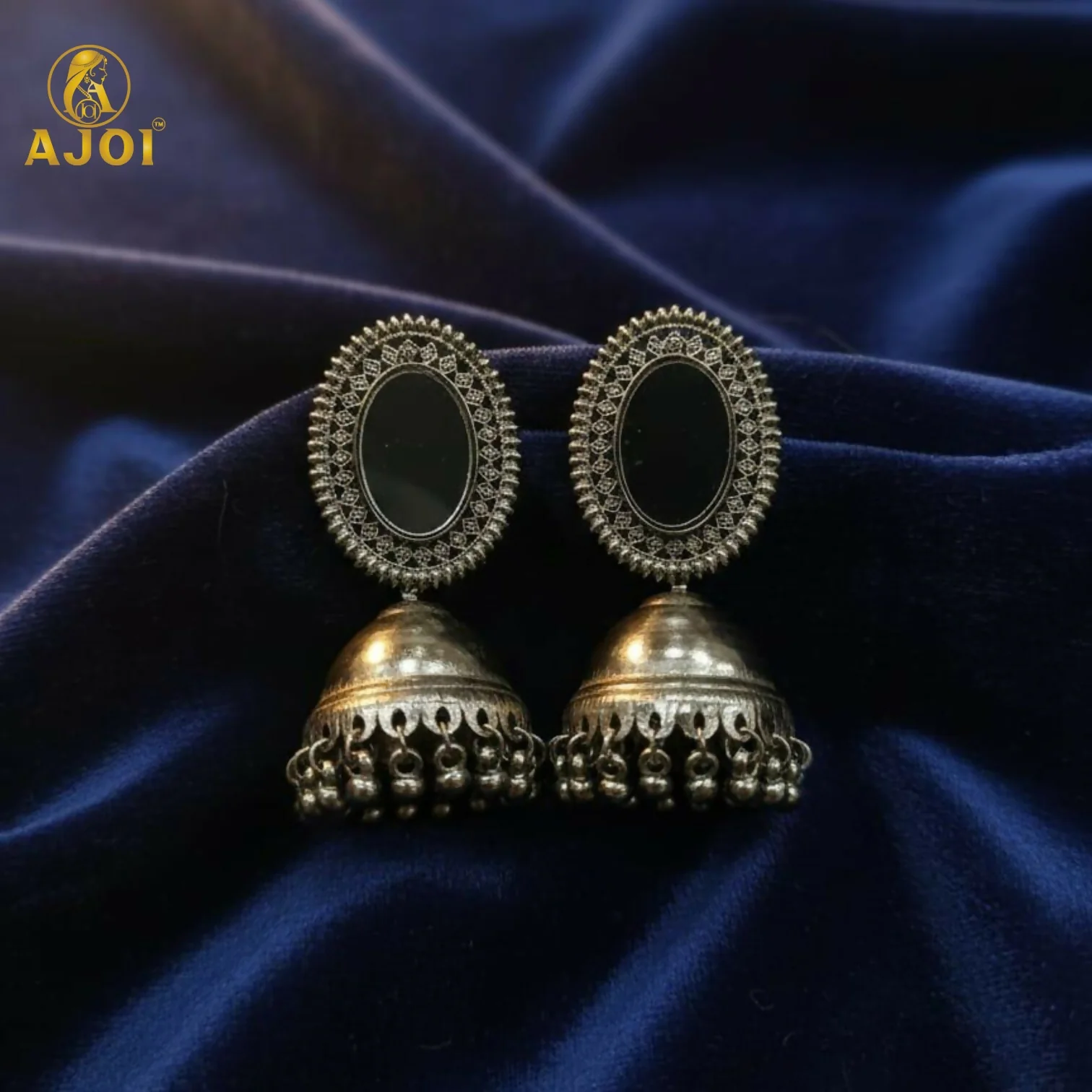 Antique Silver Mirror Jhumka Earrings – Lightweight Tribal Charm - Image 4