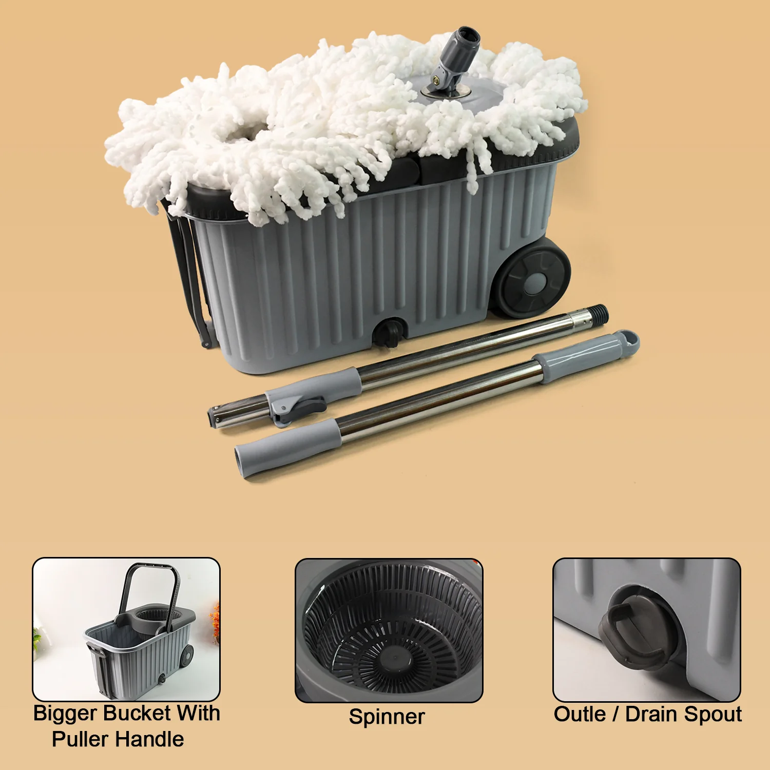 Spin Mop Cleaning Set – Dual Chamber Bucket & Wheels - Image 6
