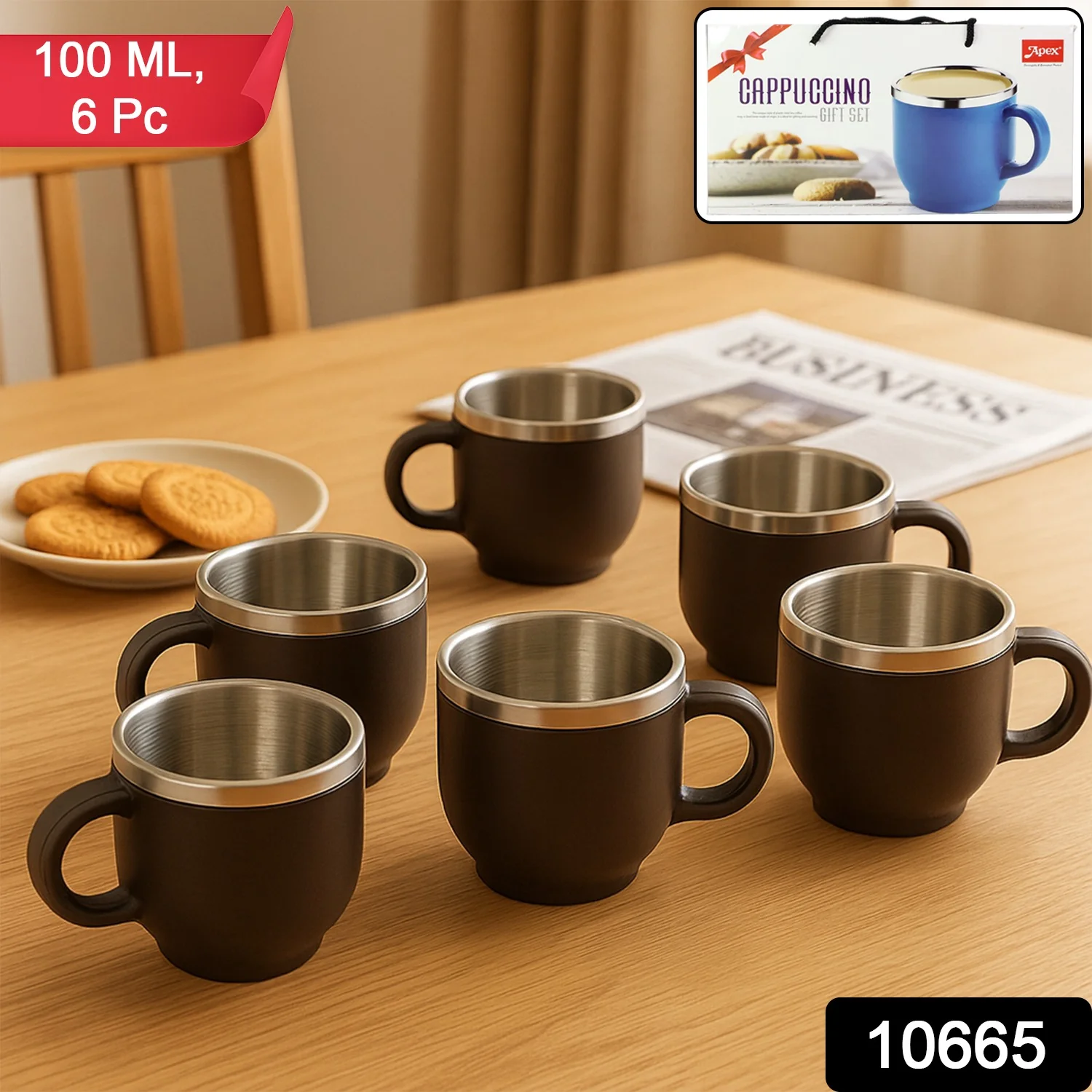 Stainless Steel Cappuccino Mugs – Double Wall Insulated 100ML Set - Image 2