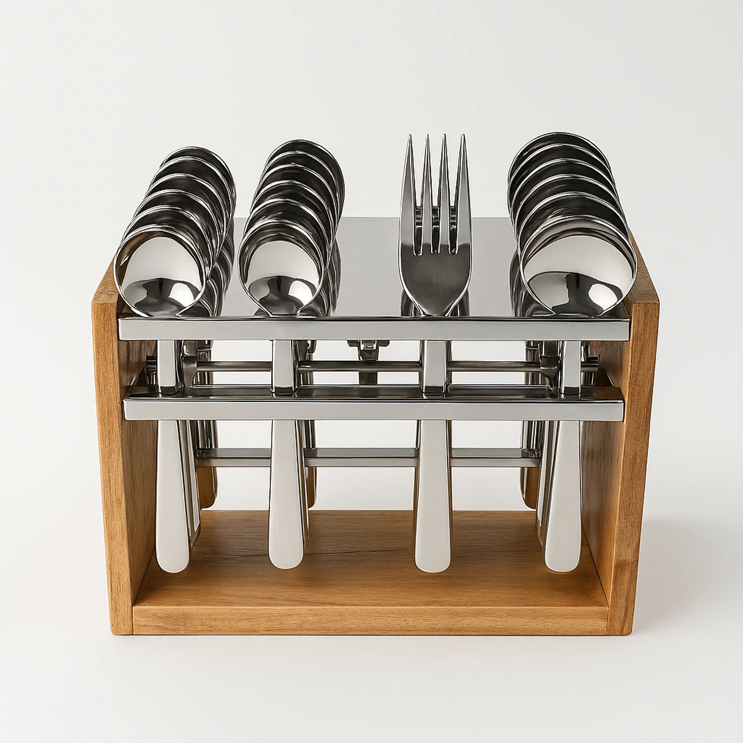 Stainless Steel Cutlery Set – Durable 24-Piece with Wooden Stand - Image 5