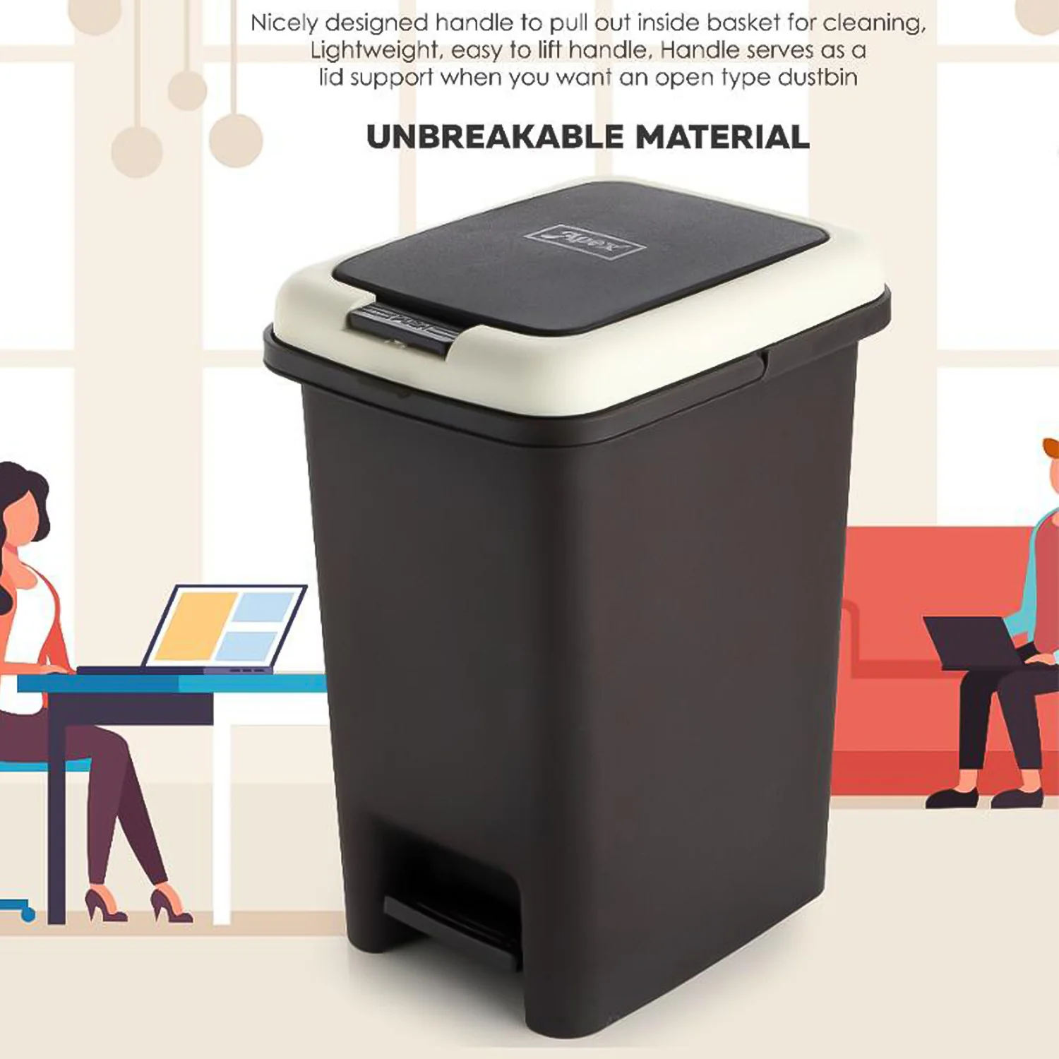 Push N Pedal Plastic Dustbin – 10L Capacity, Hands-Free Hygiene - Image 3