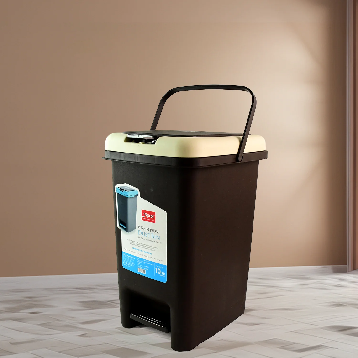 Push N Pedal Plastic Dustbin – 10L Capacity, Hands-Free Hygiene - Image 4