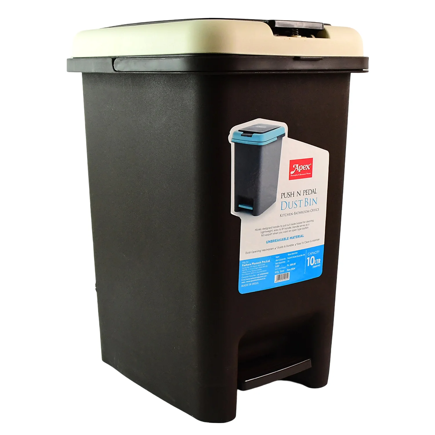 Push N Pedal Plastic Dustbin – 10L Capacity, Hands-Free Hygiene - Image 5