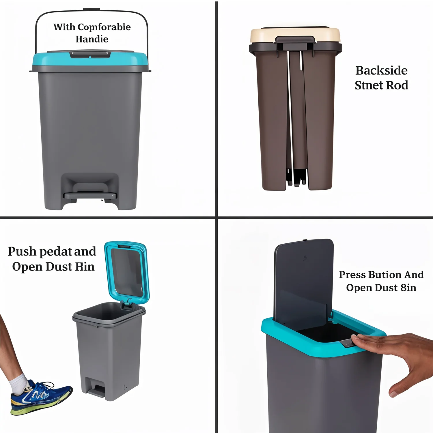 Push N Pedal Plastic Dustbin – 10L Capacity, Hands-Free Hygiene - Image 7
