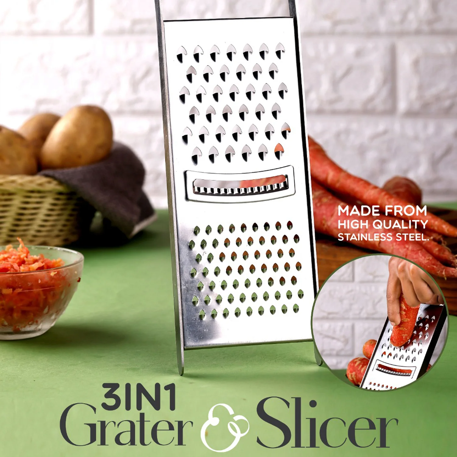 Stainless Steel Grater & Slicer – 3-in-1 Multipurpose Kitchen Tool - Image 6