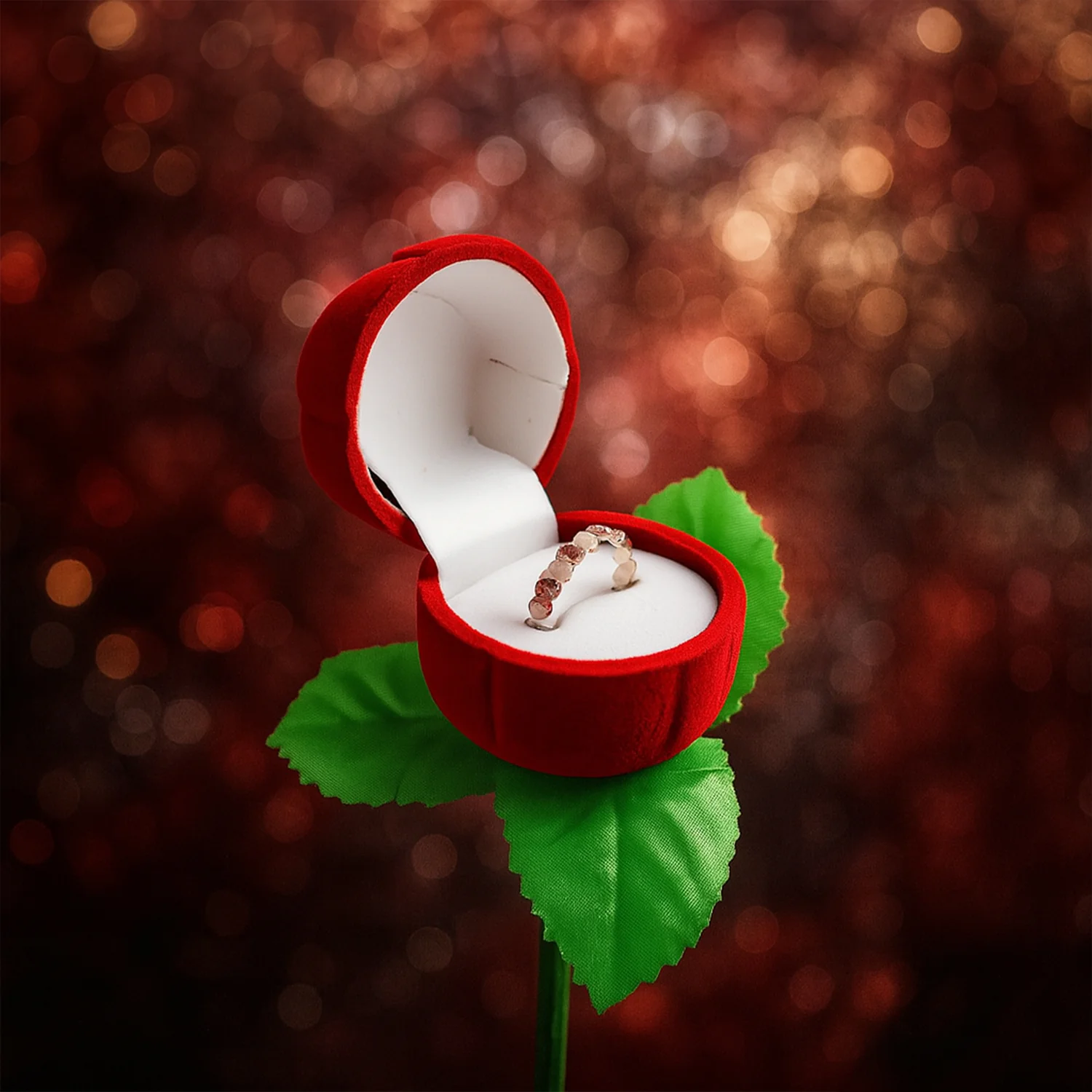 Rose Flower Jewelry Ring Box – Velvet Finish & Hidden Compartment - Image 6