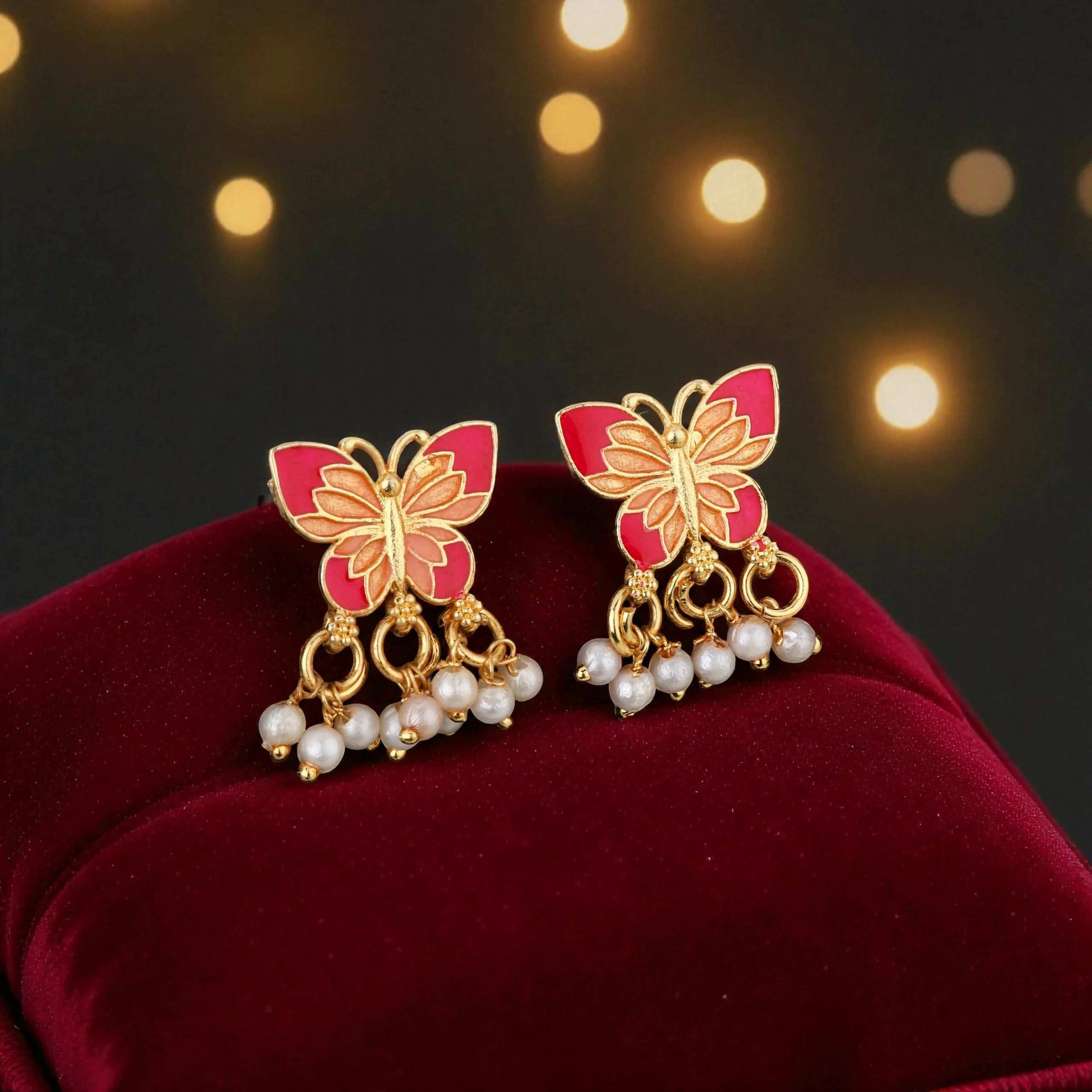 Meenakari Butterfly Choker Necklace Set – Elegant Pearl Drops - Image 4
